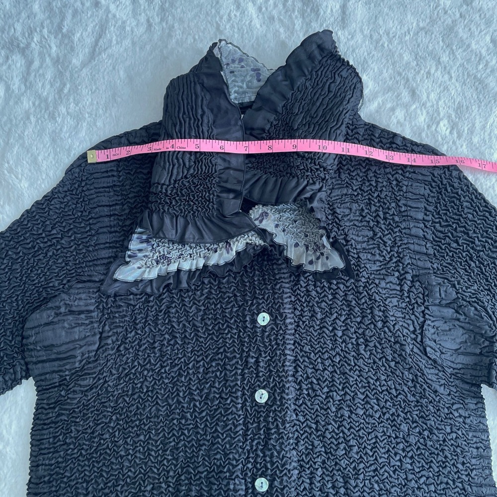 Yoshiki Hishinuma Star Collar Crinkle Blouse Black Silver Asymmetric Hem Size 2 - Picture 6 of 9